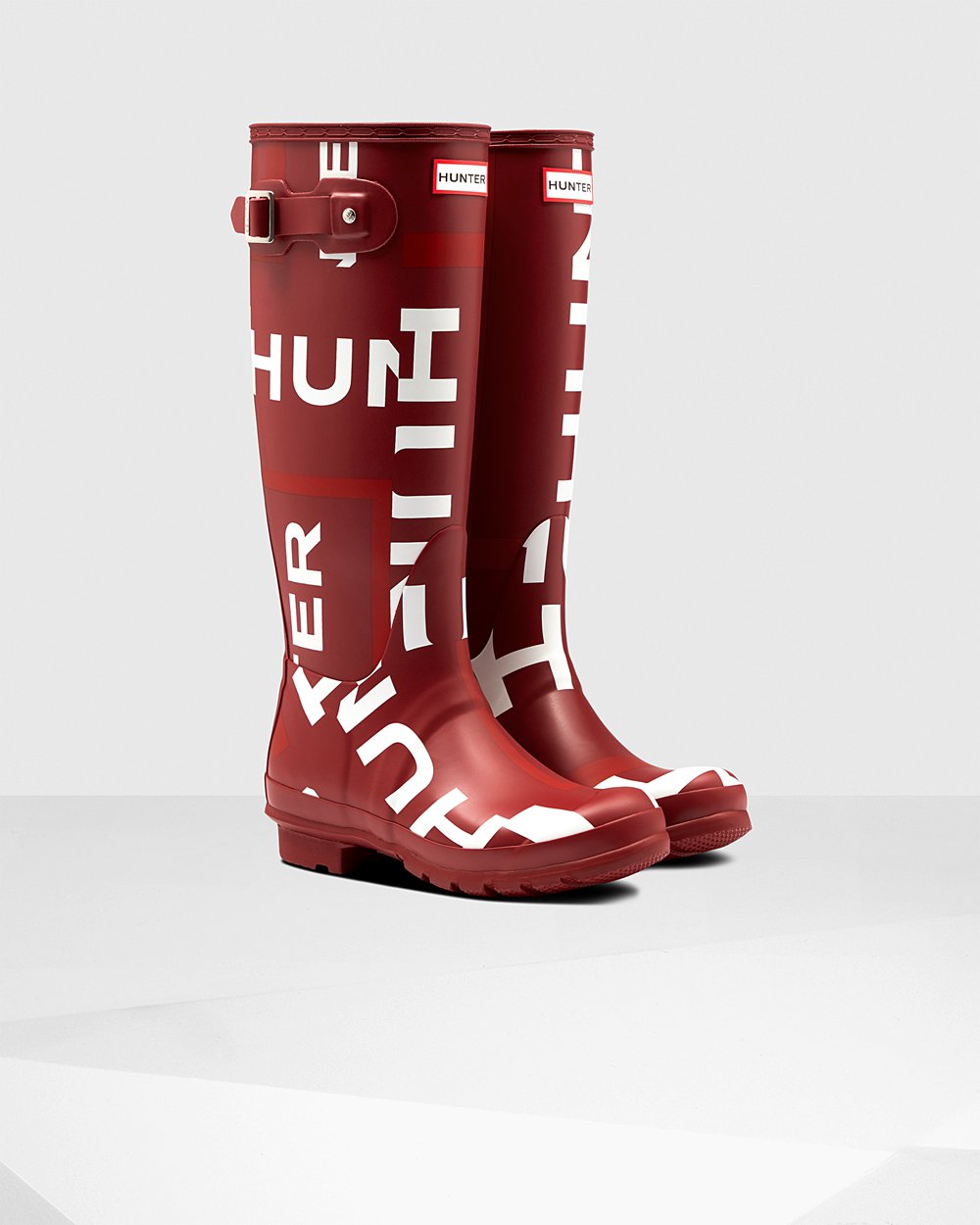 Women Hunter Original Exploded Logo | Tall Rain Boots Grey Red | NZ-16743-LGHK